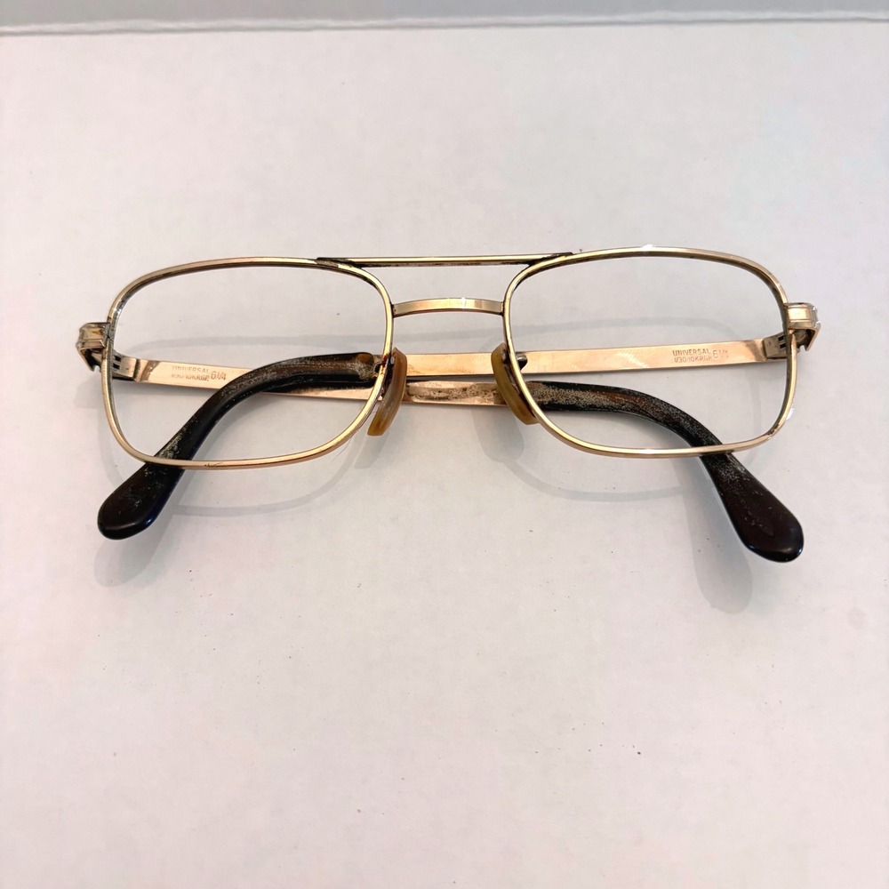 Universal Vintage Aviator Eyeglasses 1/30 10K RGP Gold Square Frames 6 1/4